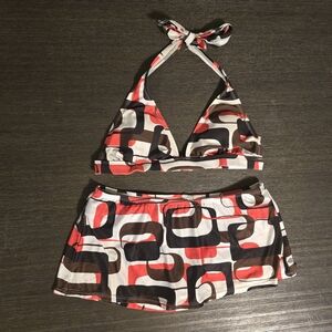 Catalina Jessica Fit Brown and Red Geometric Print Bikini Set Women's Size M